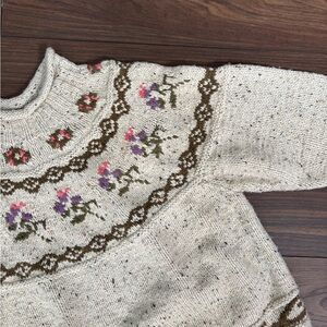 Outback Red Cream Speckled Floral Yoke Turtleneck Sweater